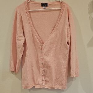 Unique Vintage Pale Pink Knit Cardigan with Pearl Buttons